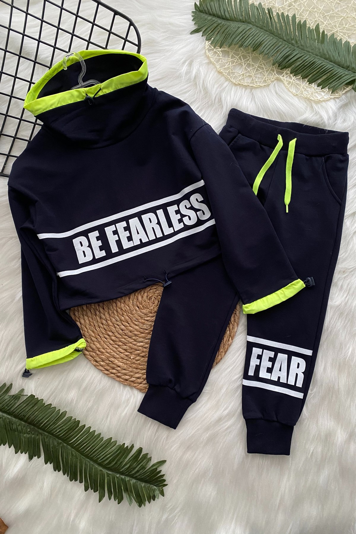 Be Fearless Balıkçı Yaka Neon Detay Kız Çocuk Eşofman Takım Lacivert