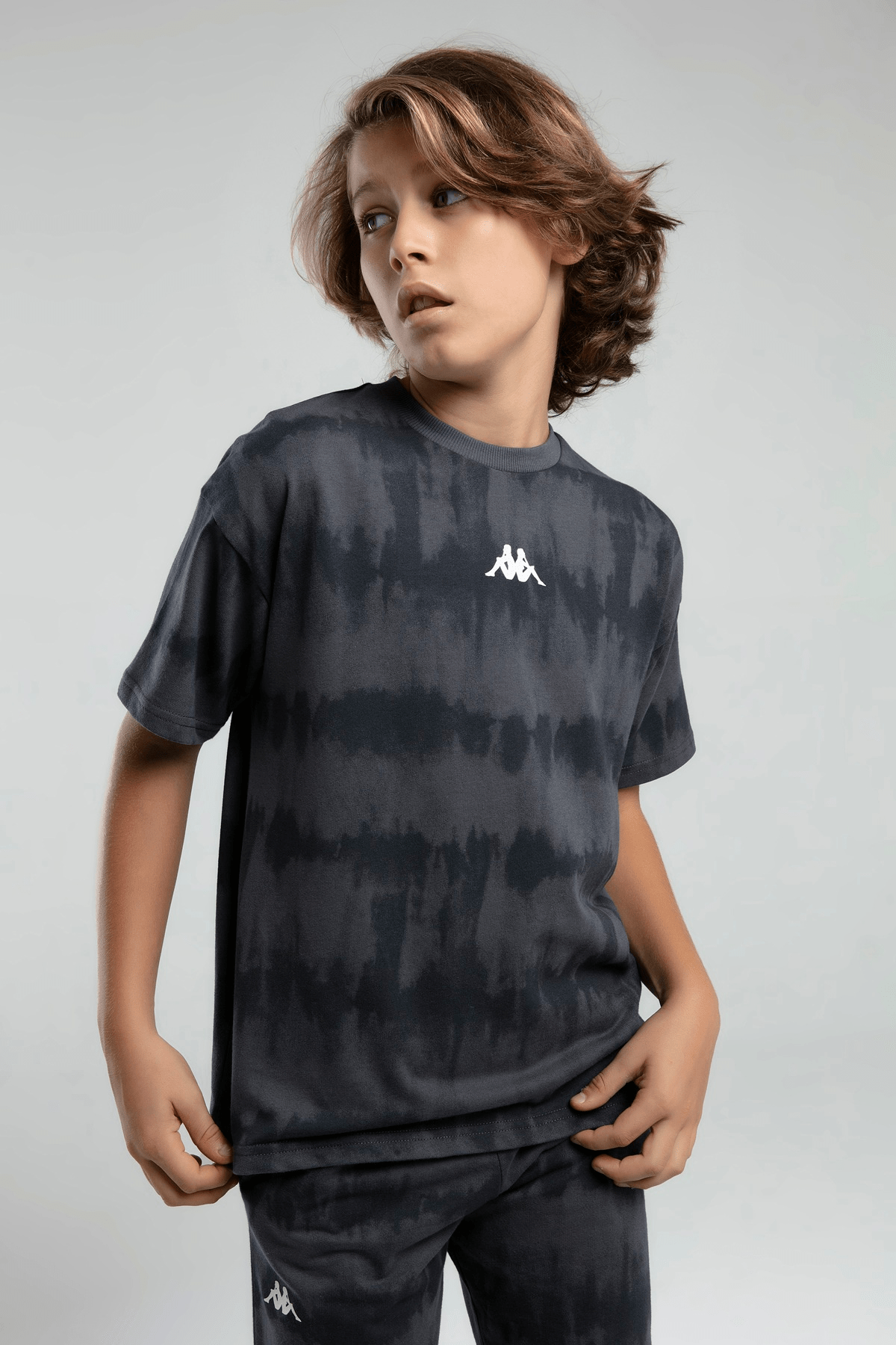 5-16 Yaş Kappa Lisanslı Batik Desen Erkek Çocuk Şortlu Takım Füme