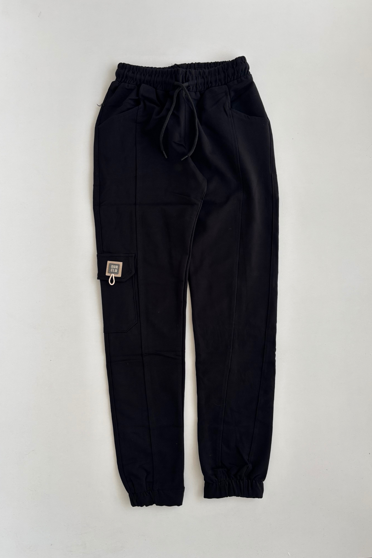 5-16 Yaş Yanı Cepli Paçası Lastikli Kız Çocuk Tek Alt Eşofman Siyah