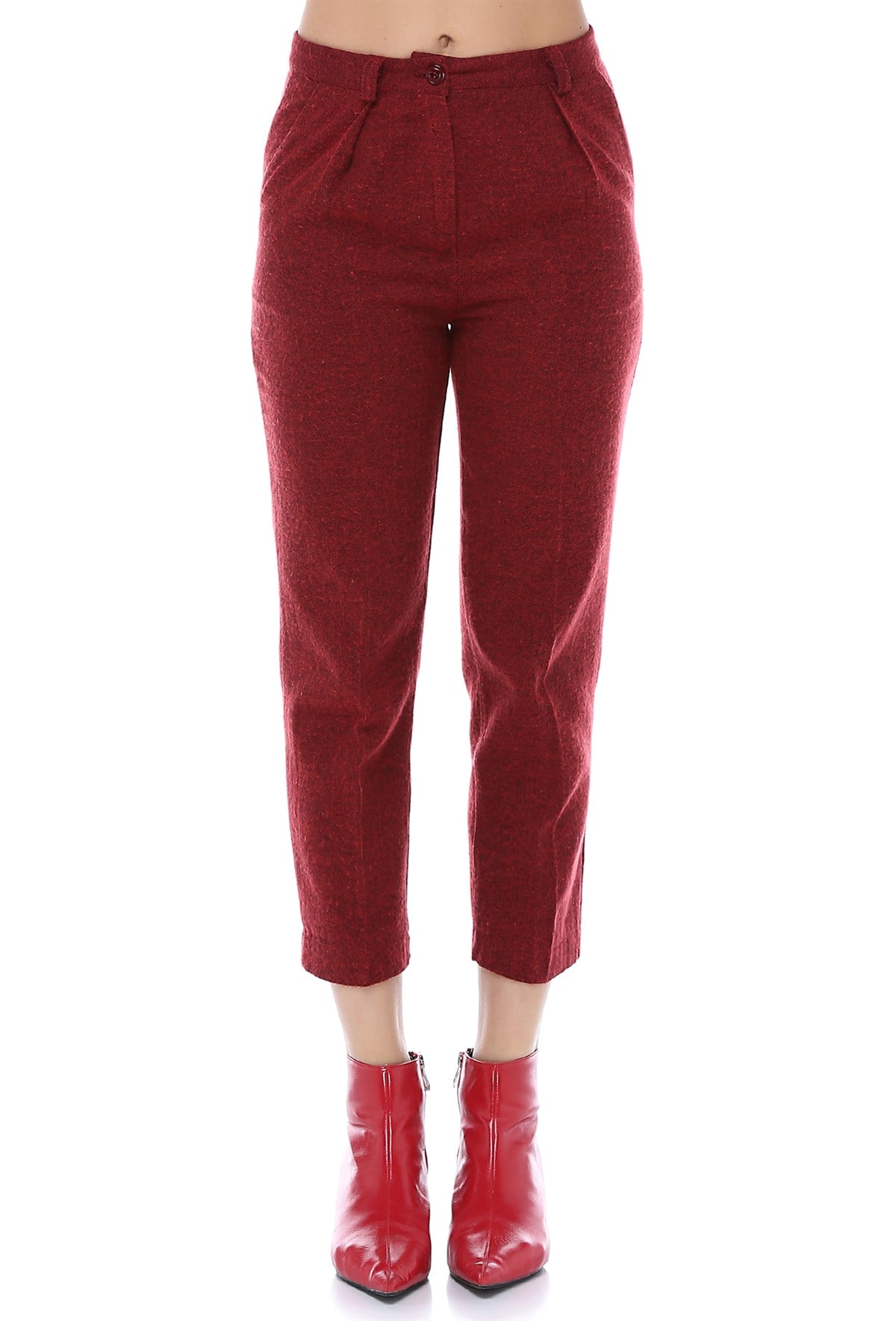 Bordo Kuşaklı Havuç Pantolon
