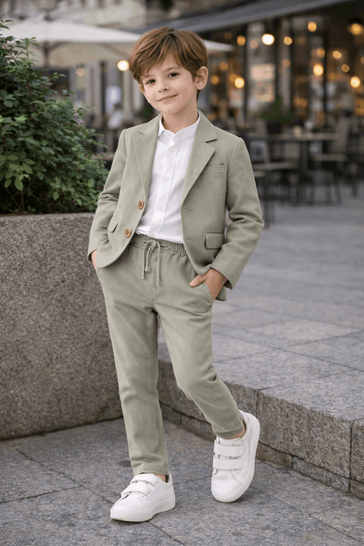 2-5 Yaş Nona Ceketli Keten Gömlekli Erkek Takım Elbise Çağla Yeşili