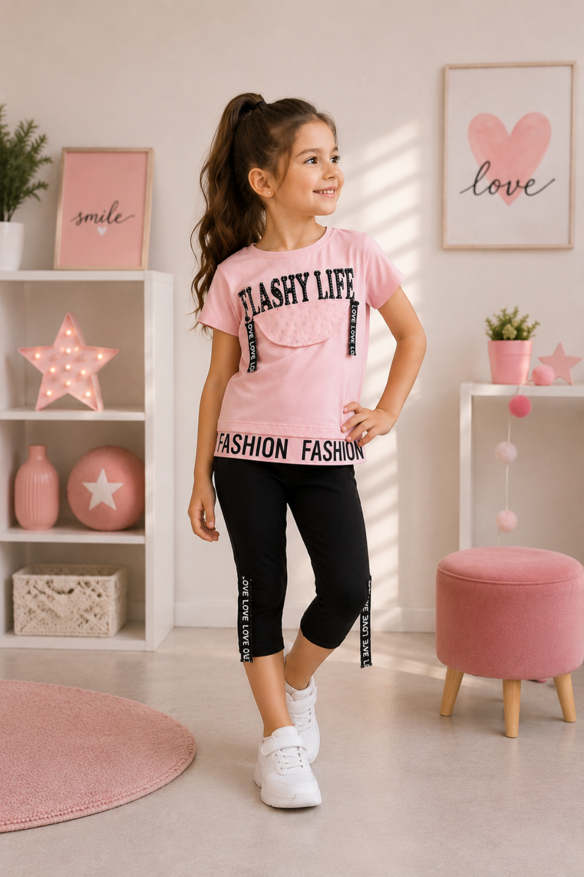 Flashy Life Taytlı Kız Çocuk Takım Pembe