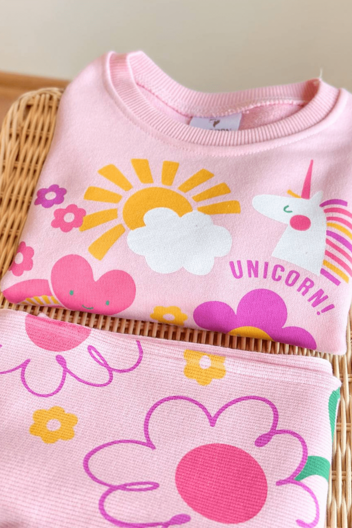 2-8 Unicorn Desenli İspanyol Taytlı Kız Çocuk Takım Pembe