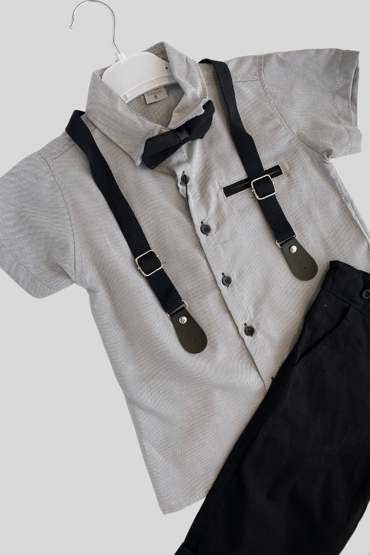 Oxford Kısakol Gömlek Şortlu Erkek Çocuk Takım Gri