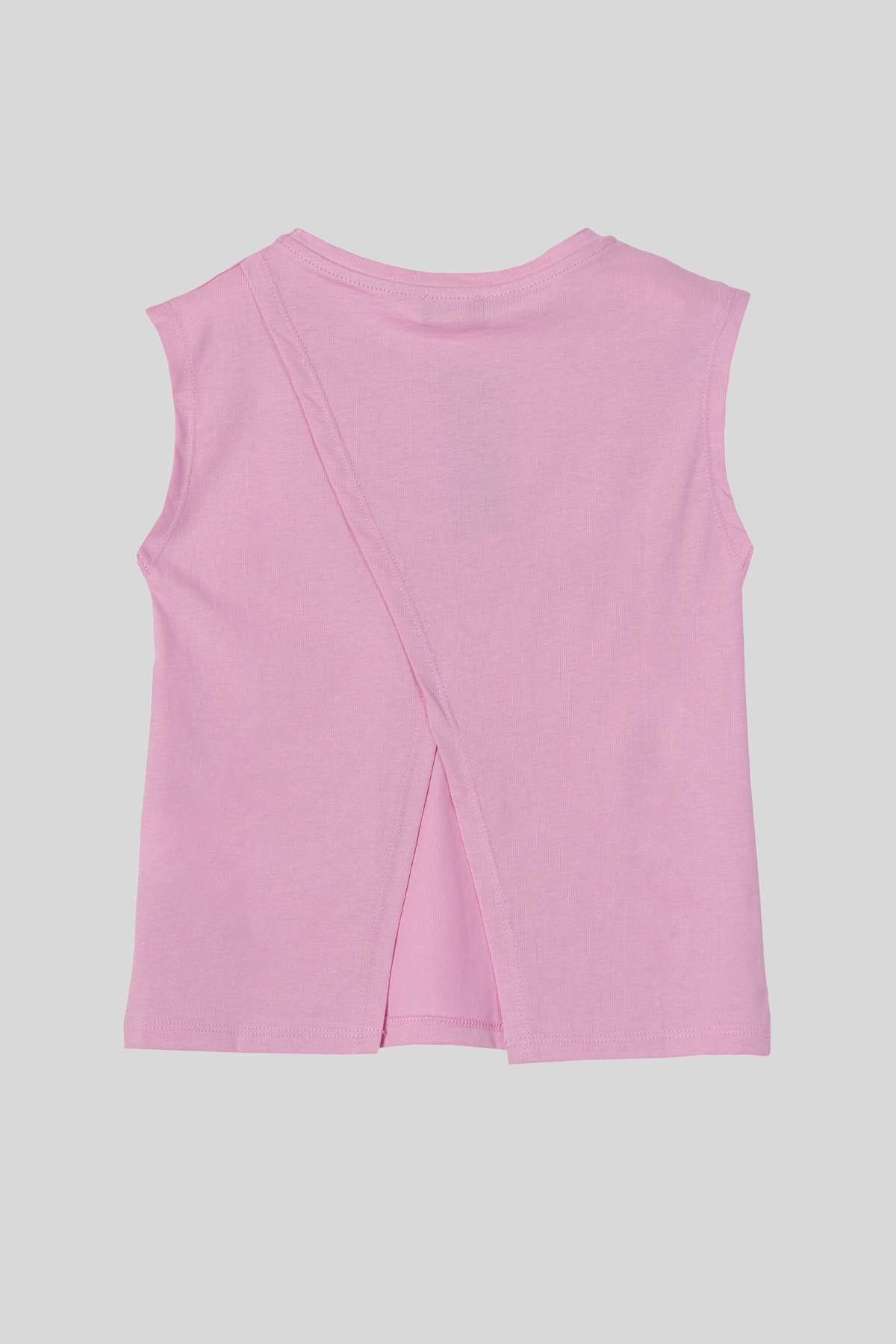 4-14 Yaş Benetton Simli Yazı Baskılı Kolsuz Kız Çocuk Atlet Pembe