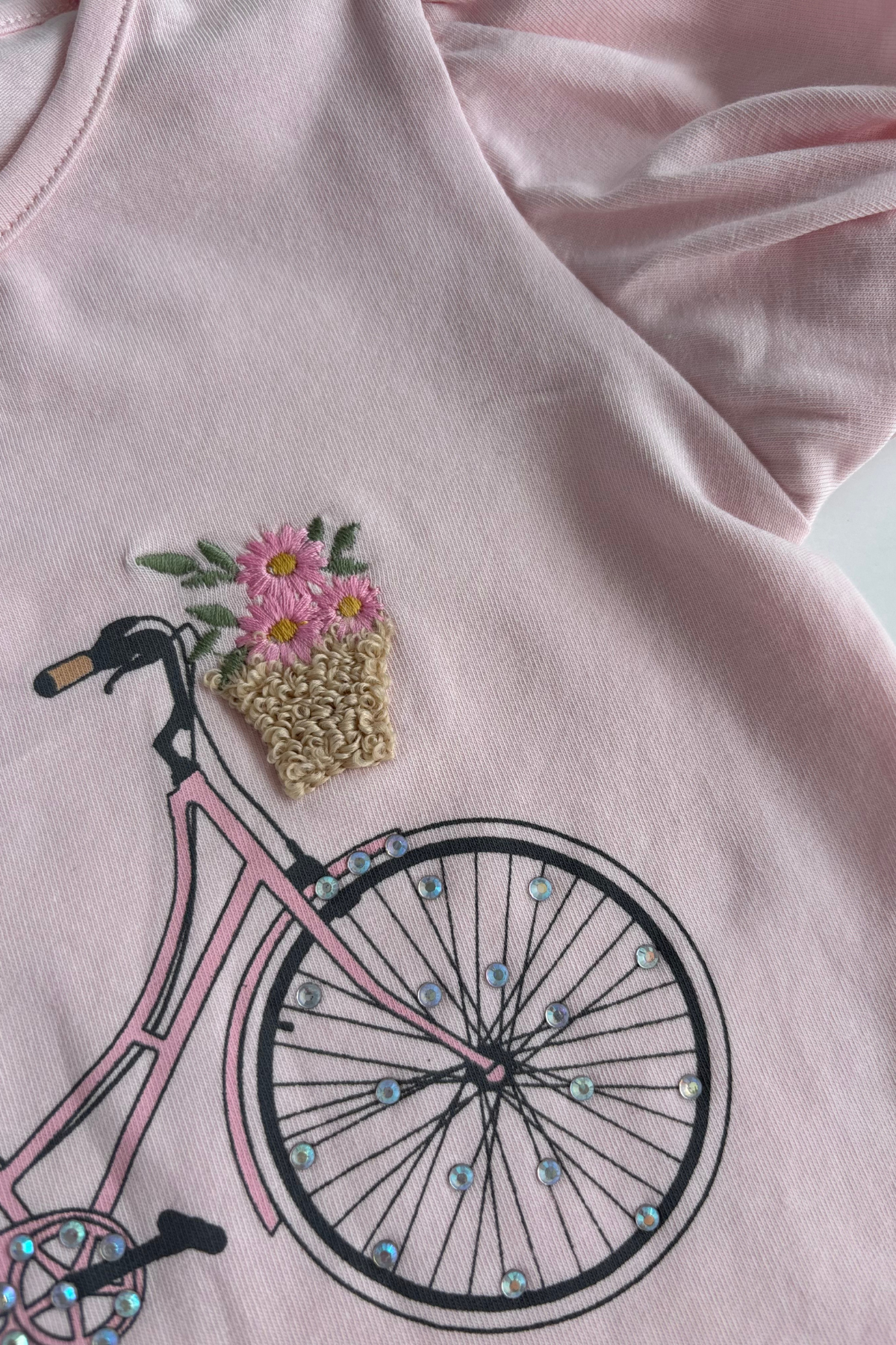 3-7 Yaş Bisikletli Alt Şortlu Çiçekli Kız Çocuk Takım Pembe