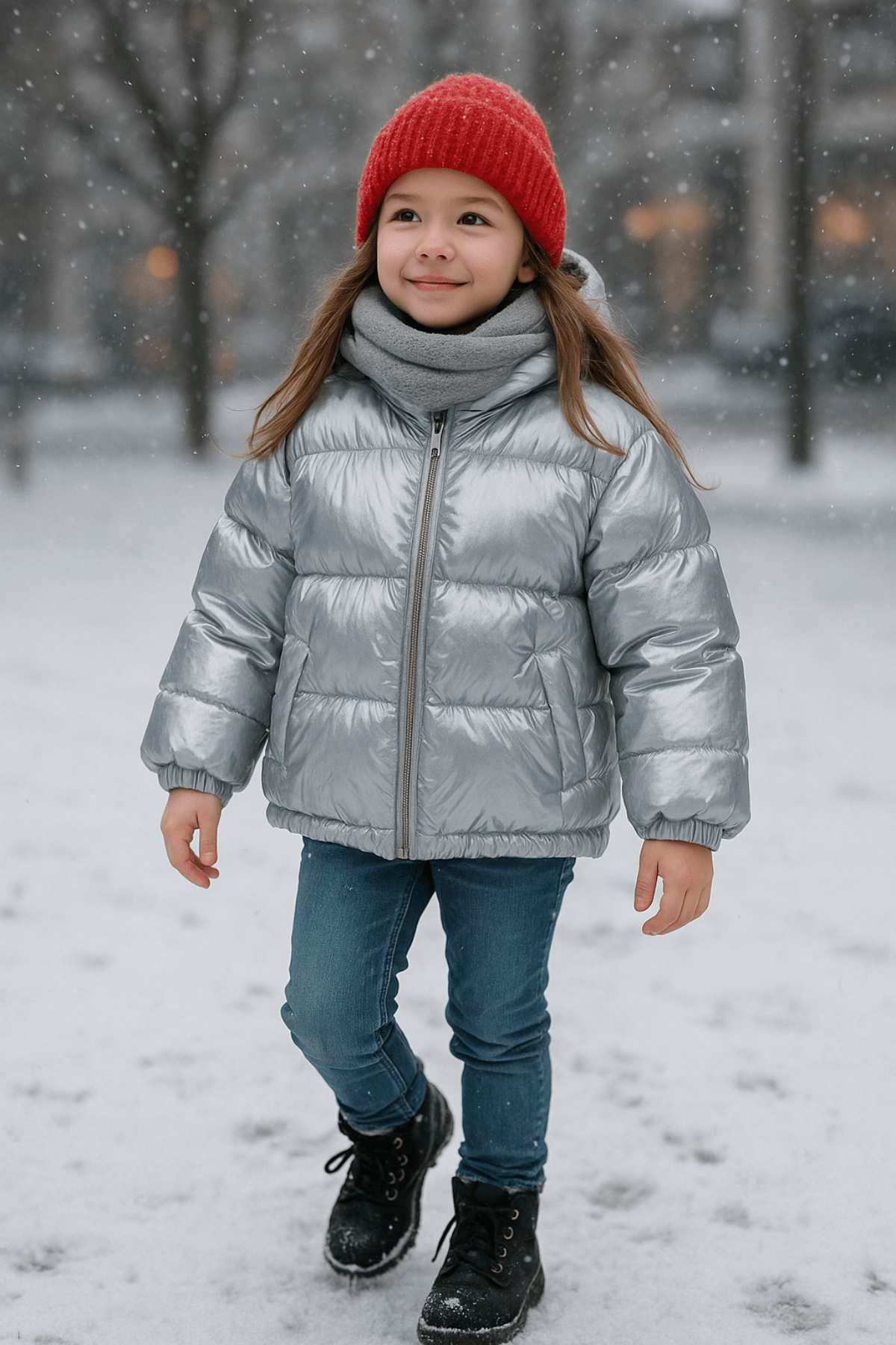 Şişme Mont Kız Çocuk Elyaf Dolgulu Gri