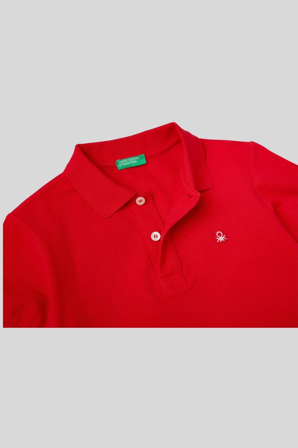 6-14 Yaş Benetton Erkek Çocuk Kırmızı Logolu Pike Polo T-shirt