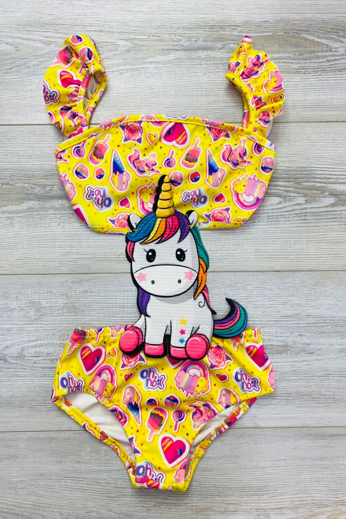 Unicorn Desen Kız Çocuk Mayokini  Sarı