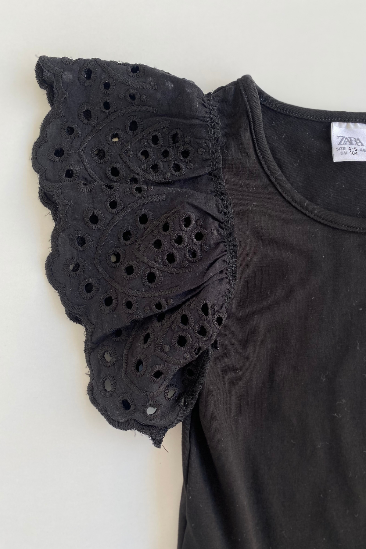 3-10 Yaş Omuzları Dantelli Kız Çocuk Bodysuit Siyah
