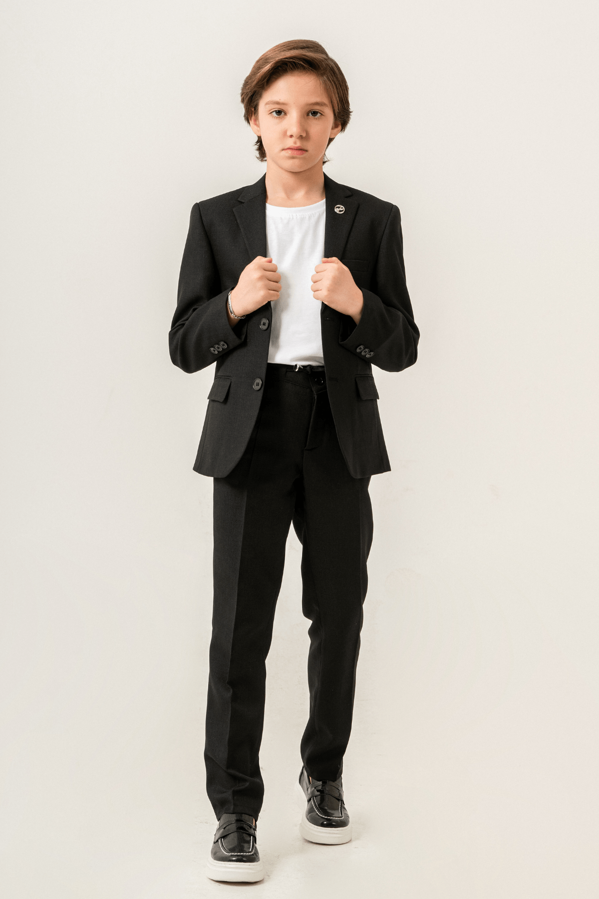 Milano Klasik Ceketli Tişörtlü Çocuk Takım Elbise Siyah