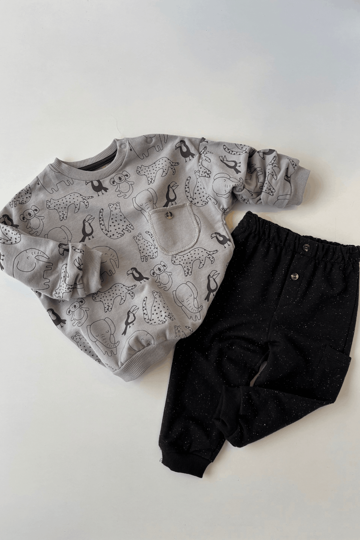 6-18 Ay Sevimli Hayvan Figür Erkek Bebek Takım Gri