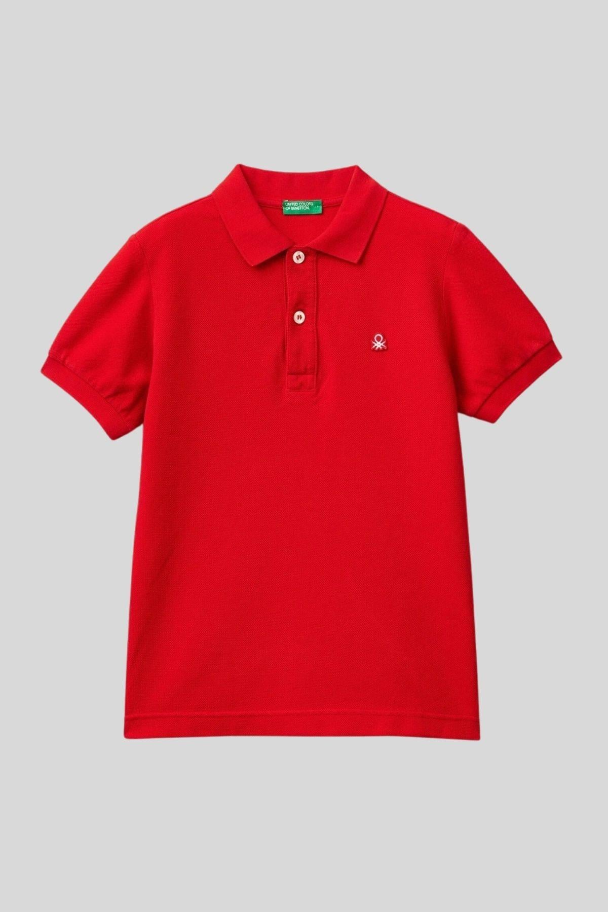 6-14 Yaş Benetton Erkek Çocuk Kırmızı Logolu Pike Polo T-shirt