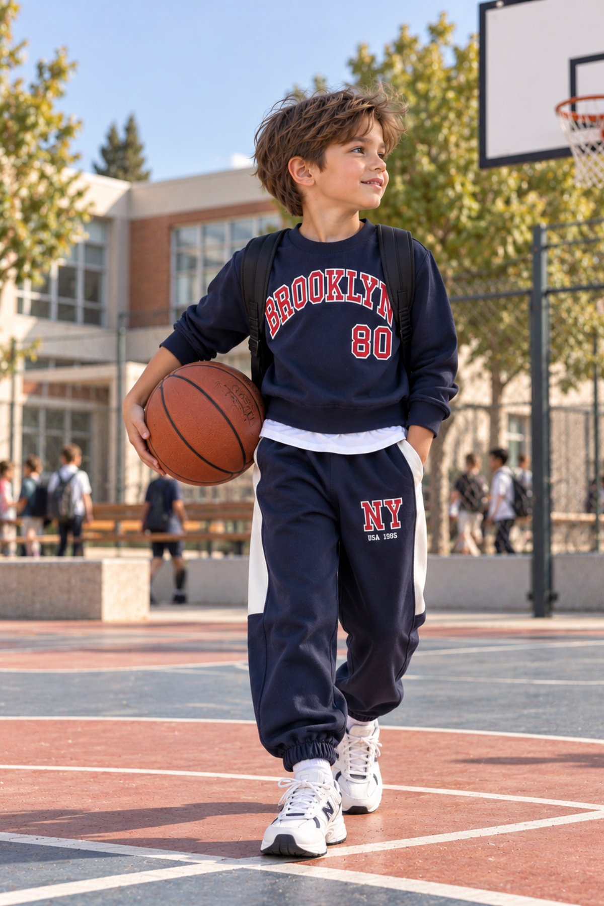 2-10 Yaş Şerit Detay Brooklyn Unisex Eşofman Takımı Lacivert