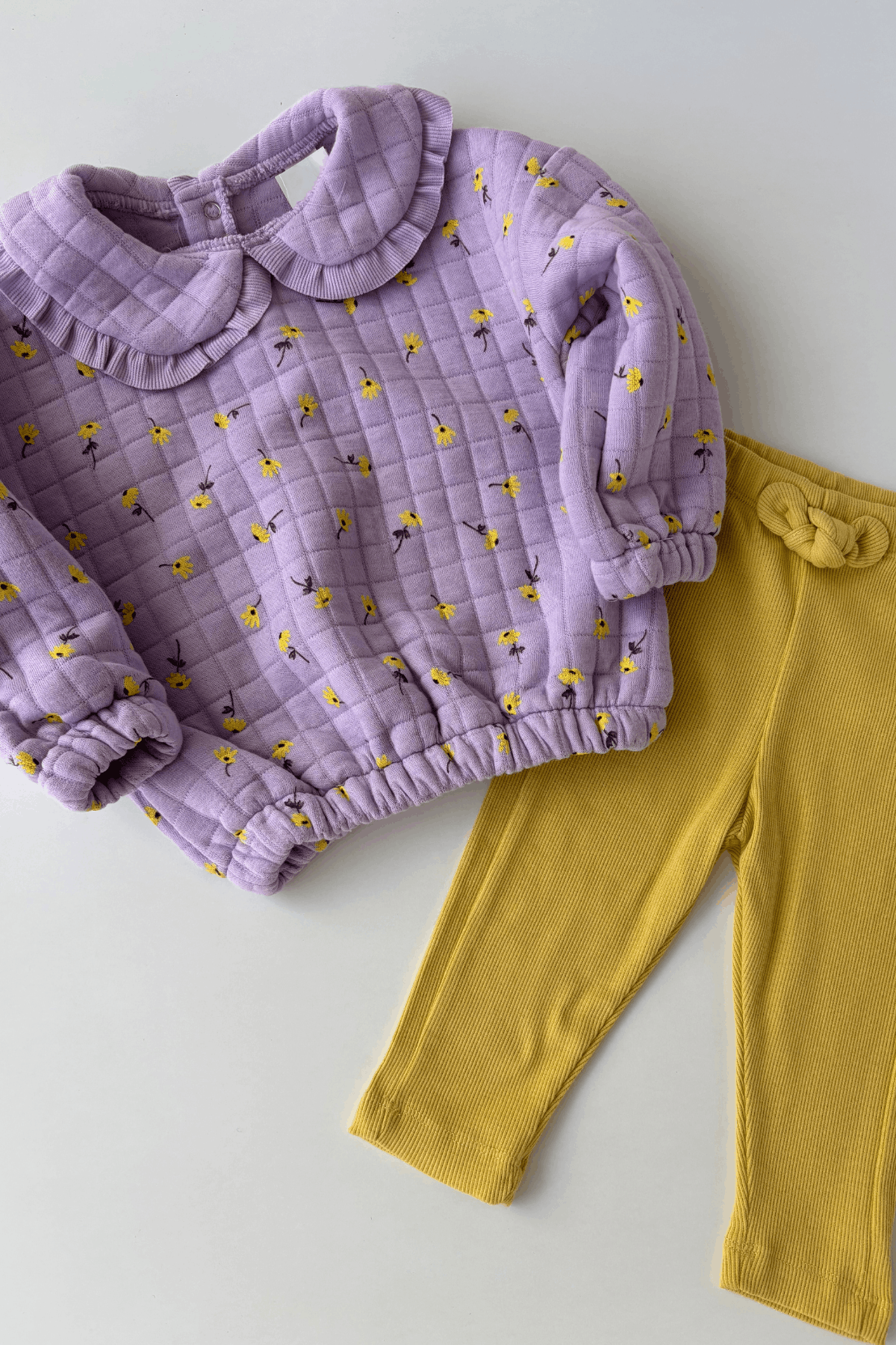 6-18 Ay Çiçekli Bebe Yaka Kız Bebek Takım Mor