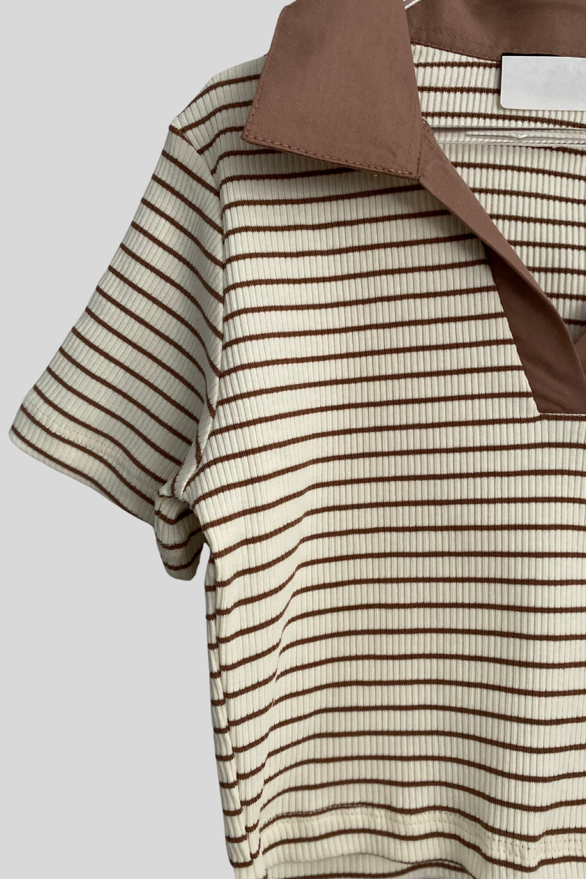 8-14 Yaş Polo Yaka Çizgili Crop Cappuccino