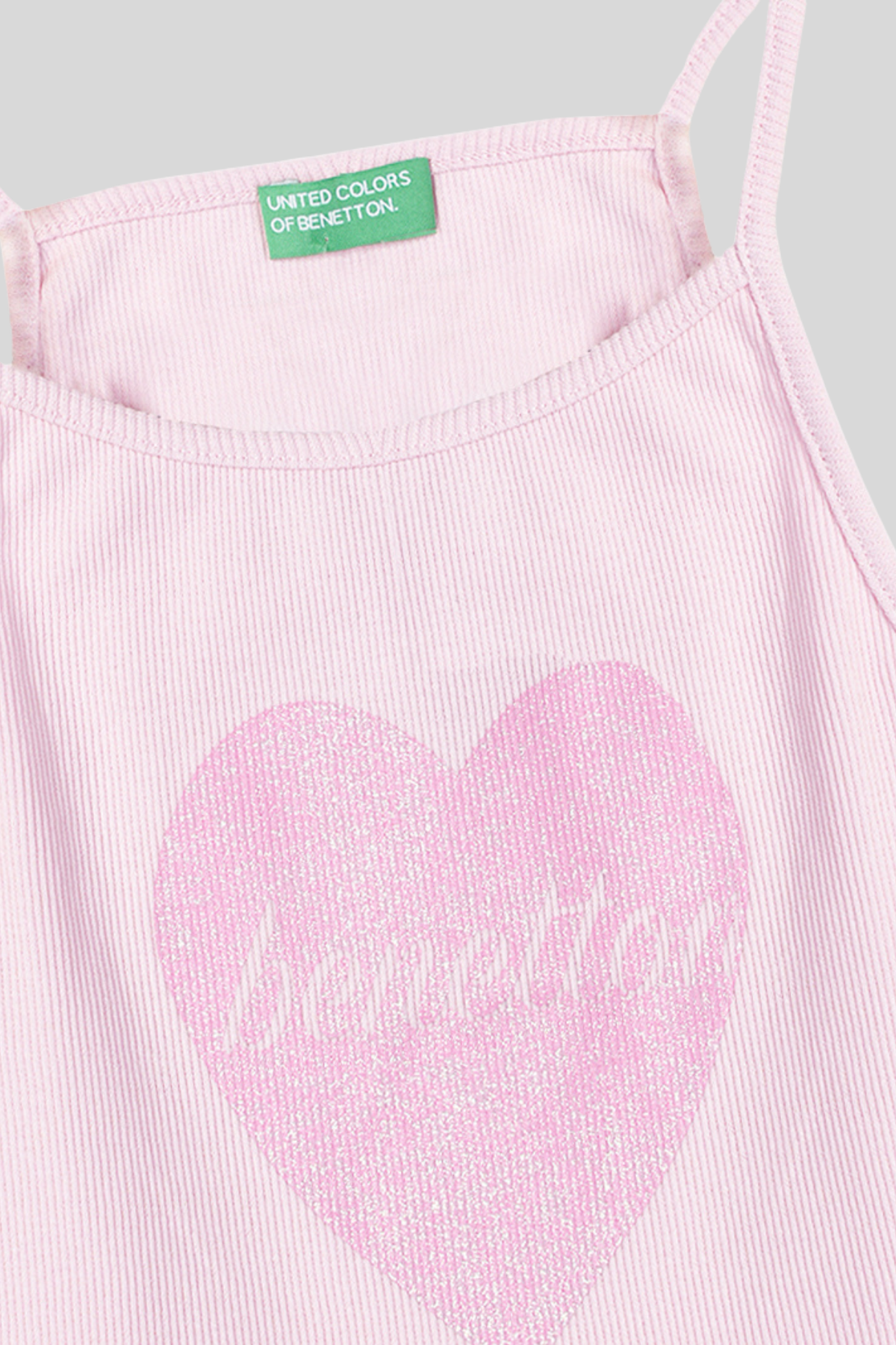 4-14 Yaş Benetton Kalp Baskılı Kız Çocuk Atlet Pembe