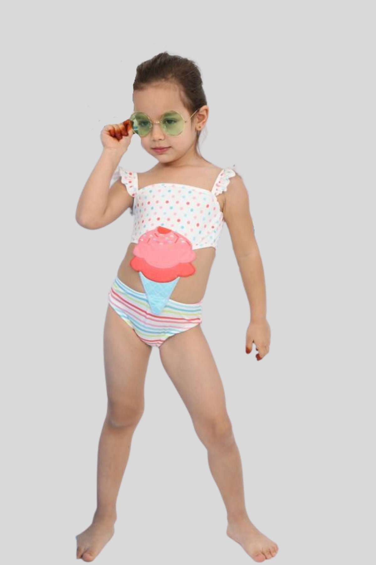 Dondurma Desen Kız Çocuk Mayokini 