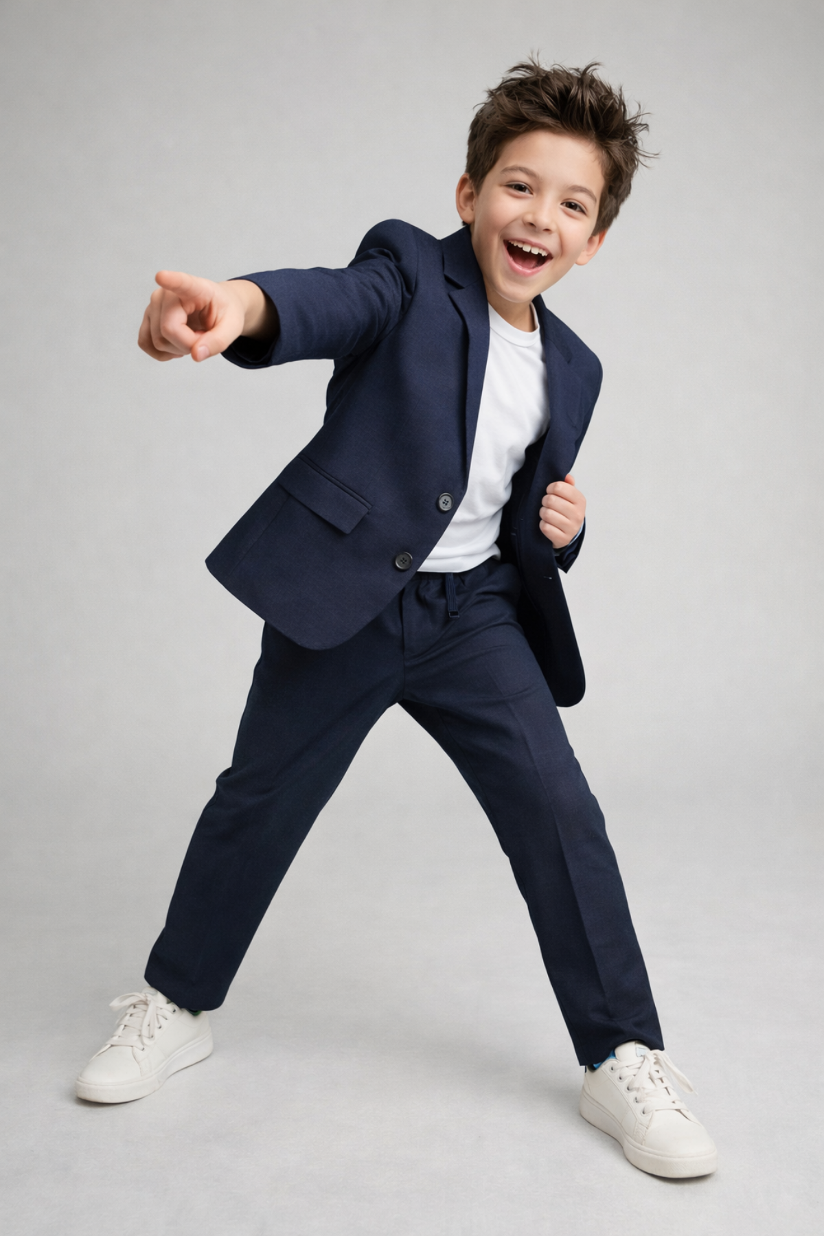 2-13 Yaş Premium Tişörtlü Başak Doku Keten Çocuk Takım Elbise Lacivert