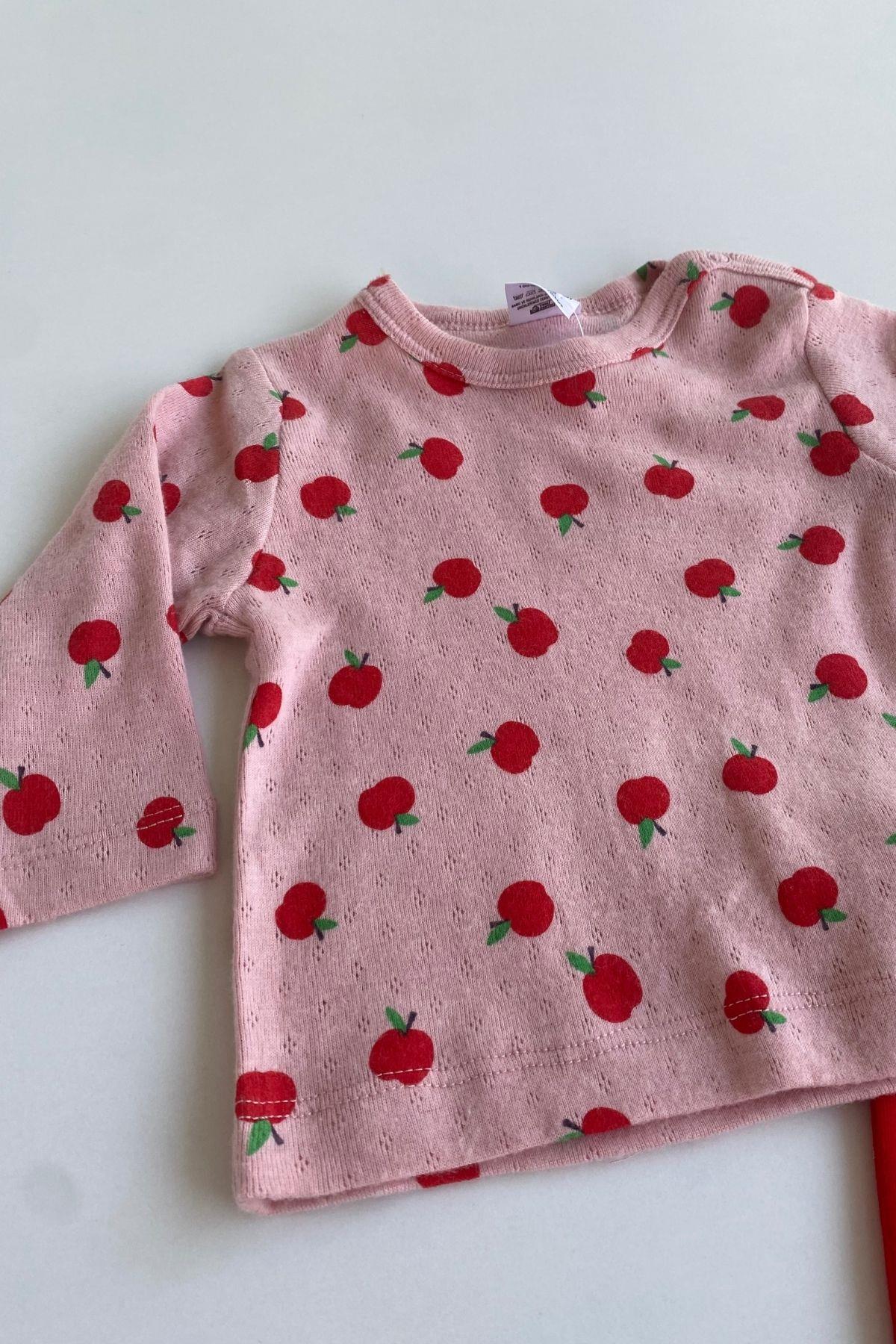 Elma Desen Kız Bebek Pijama Takımı Pembe