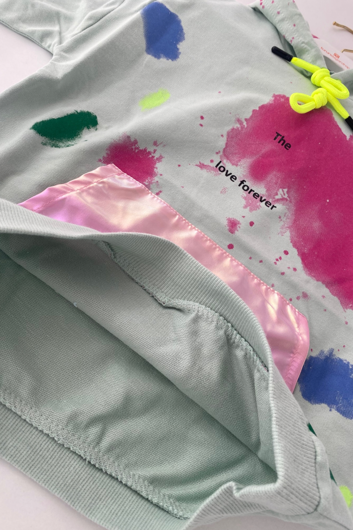 6-9 Yaş Batik Desen Kapüşonlu Kız Çocuk Sweat Yeşil