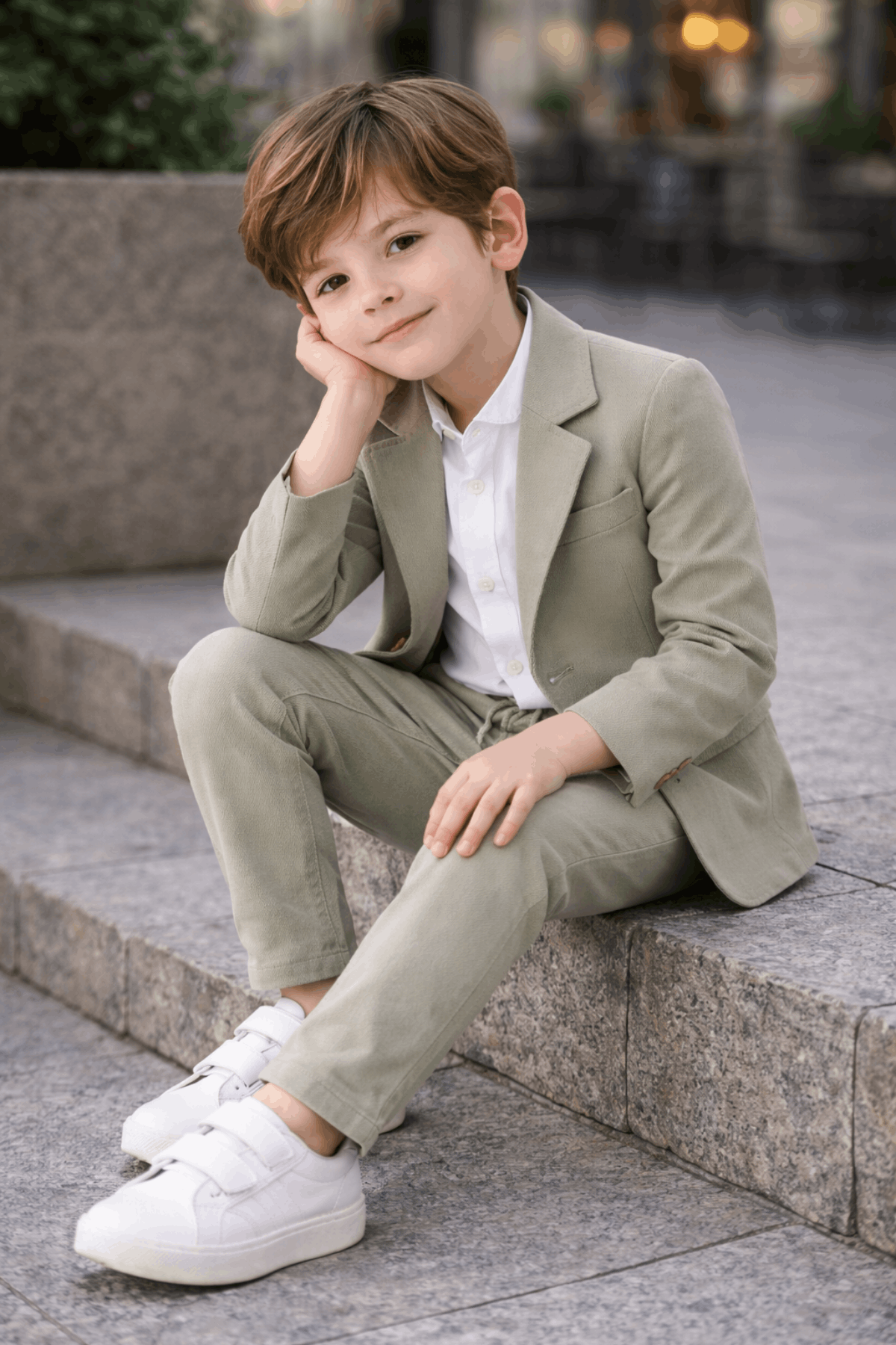 2-5 Yaş Nona Ceketli Keten Gömlekli Erkek Takım Elbise Çağla Yeşili