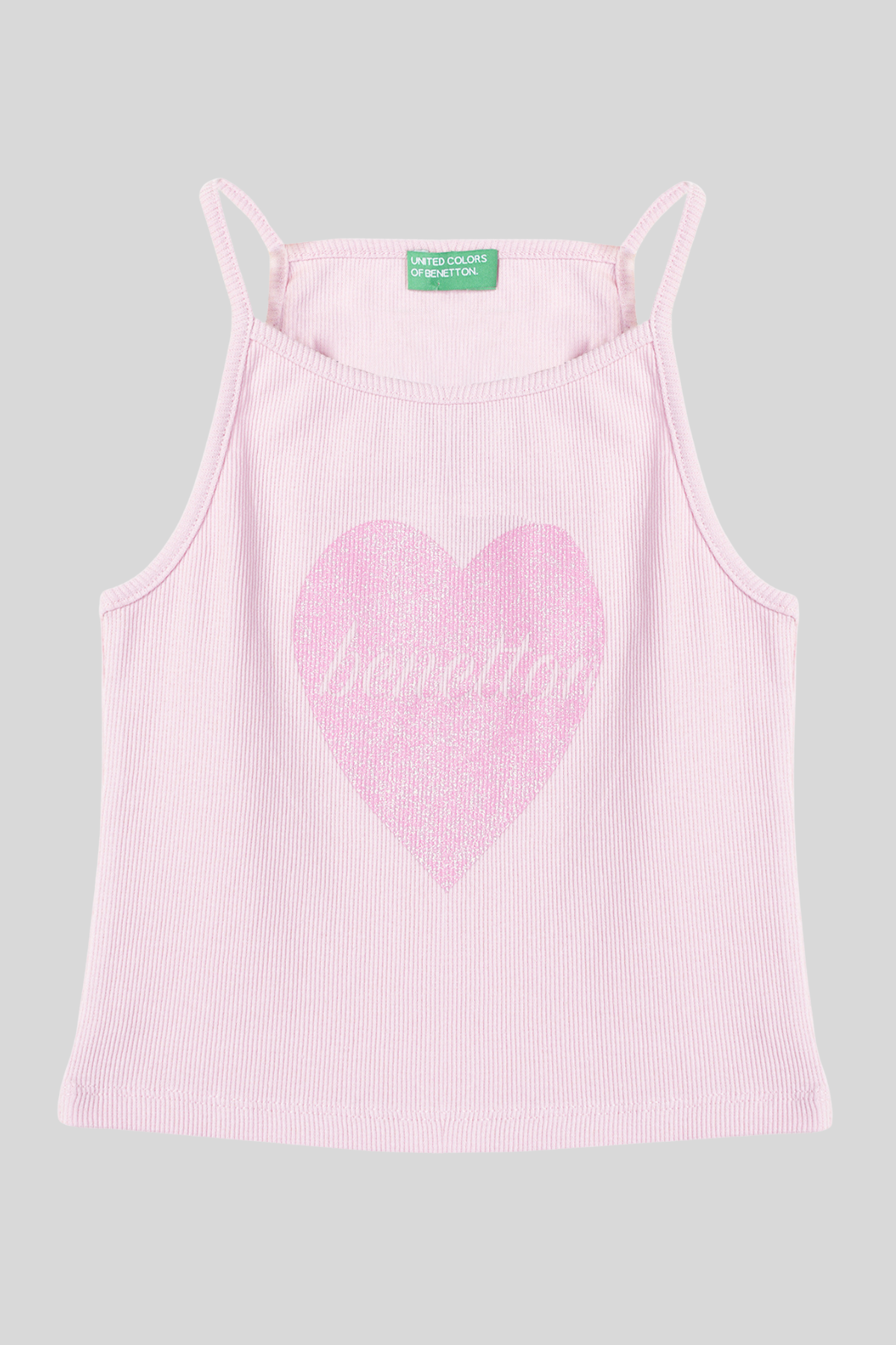 4-14 Yaş Benetton Kalp Baskılı Kız Çocuk Atlet Pembe