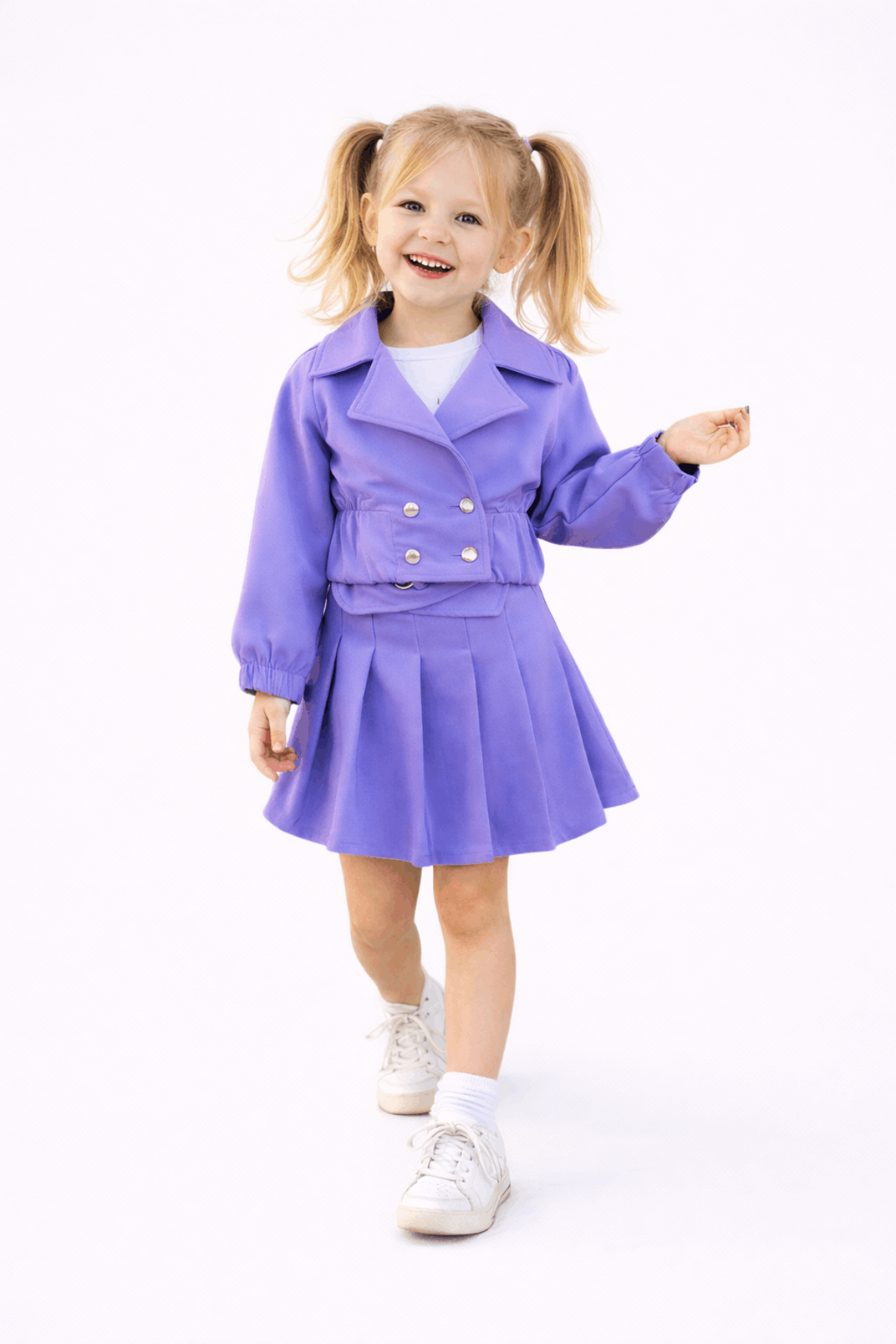 3-10 Yaş Double Çıtçıtlı Etek Tişört Ceket Takım Lila