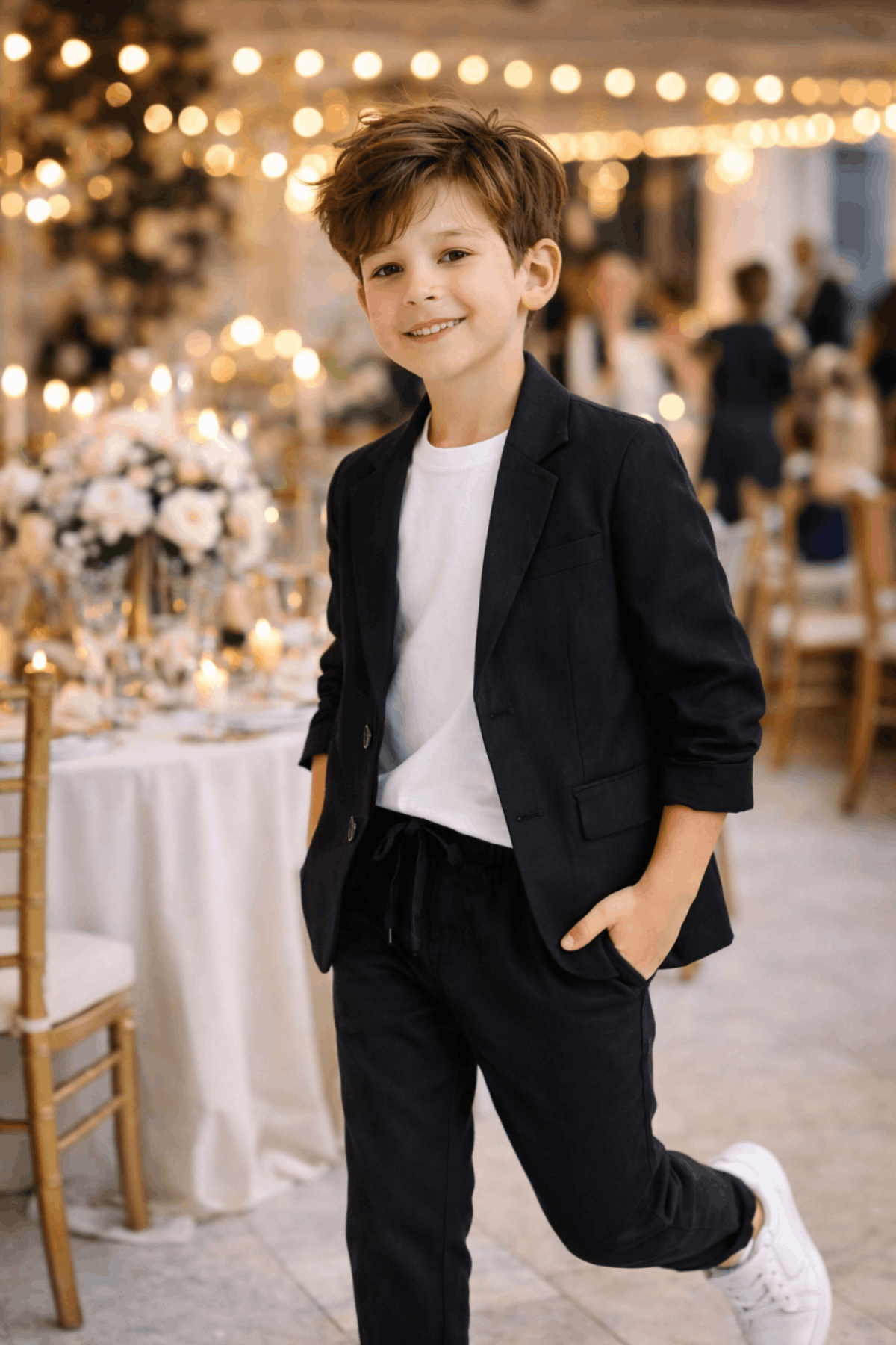 2-13 Yaş Premium Tişörtlü Başak Doku Keten Çocuk Takım Elbise Siyah