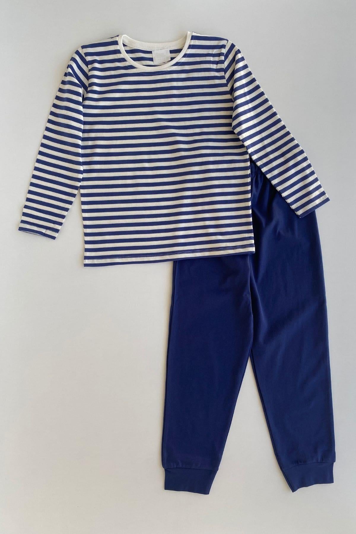 Çizgili Desen Erkek Çocuk Pijama Takımı Lacivert