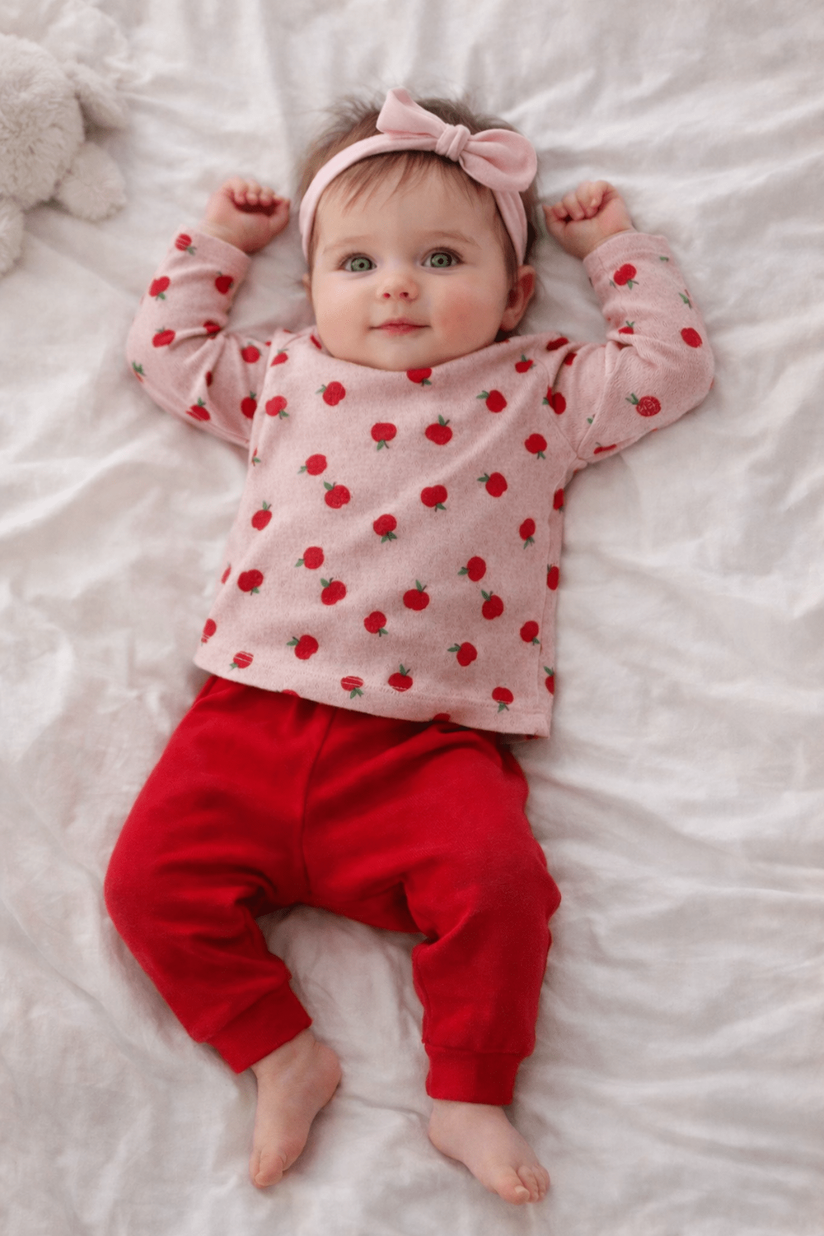 Elma Desen Kız Bebek Pijama Takımı Pembe