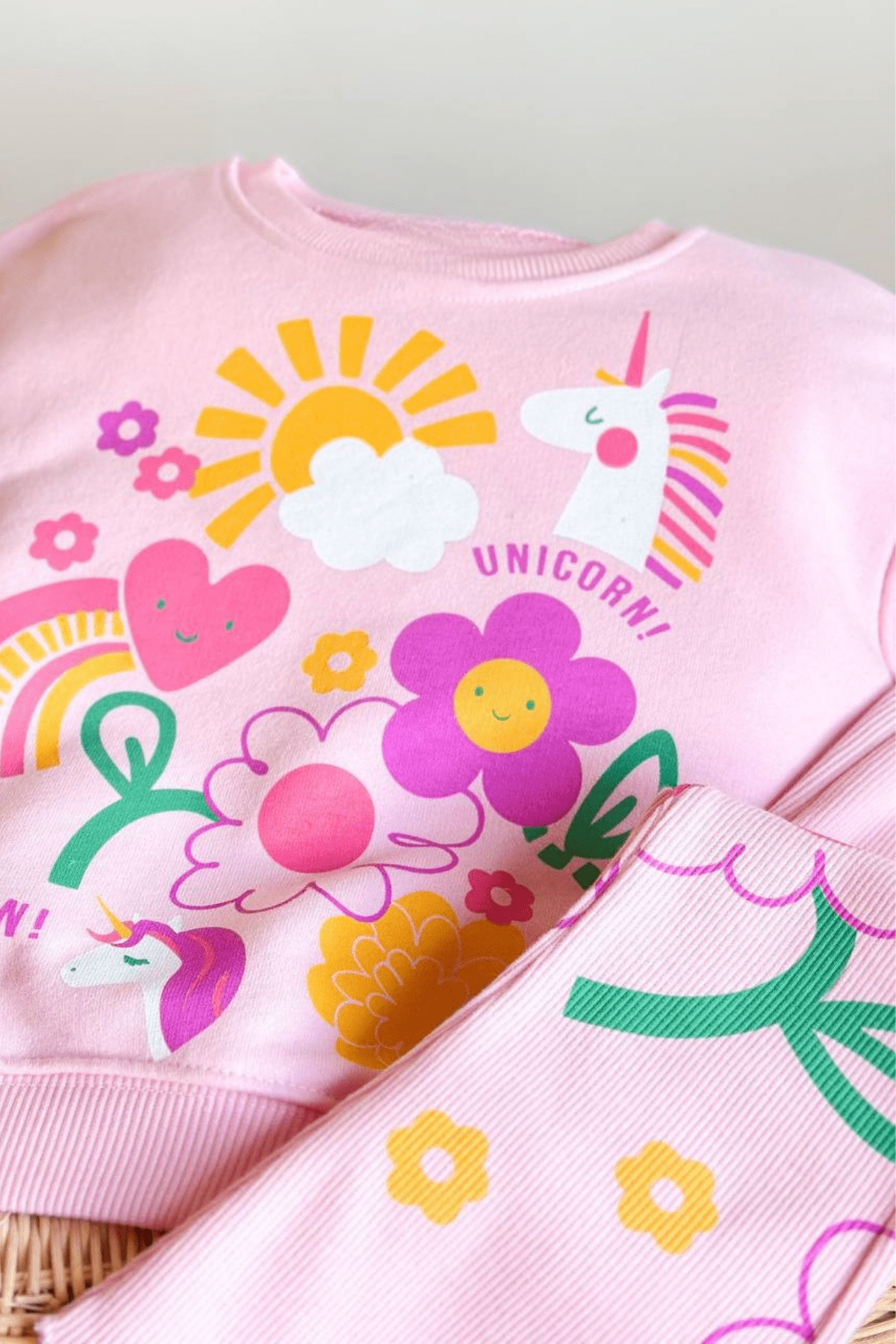 2-8 Unicorn Desenli İspanyol Taytlı Kız Çocuk Takım Pembe