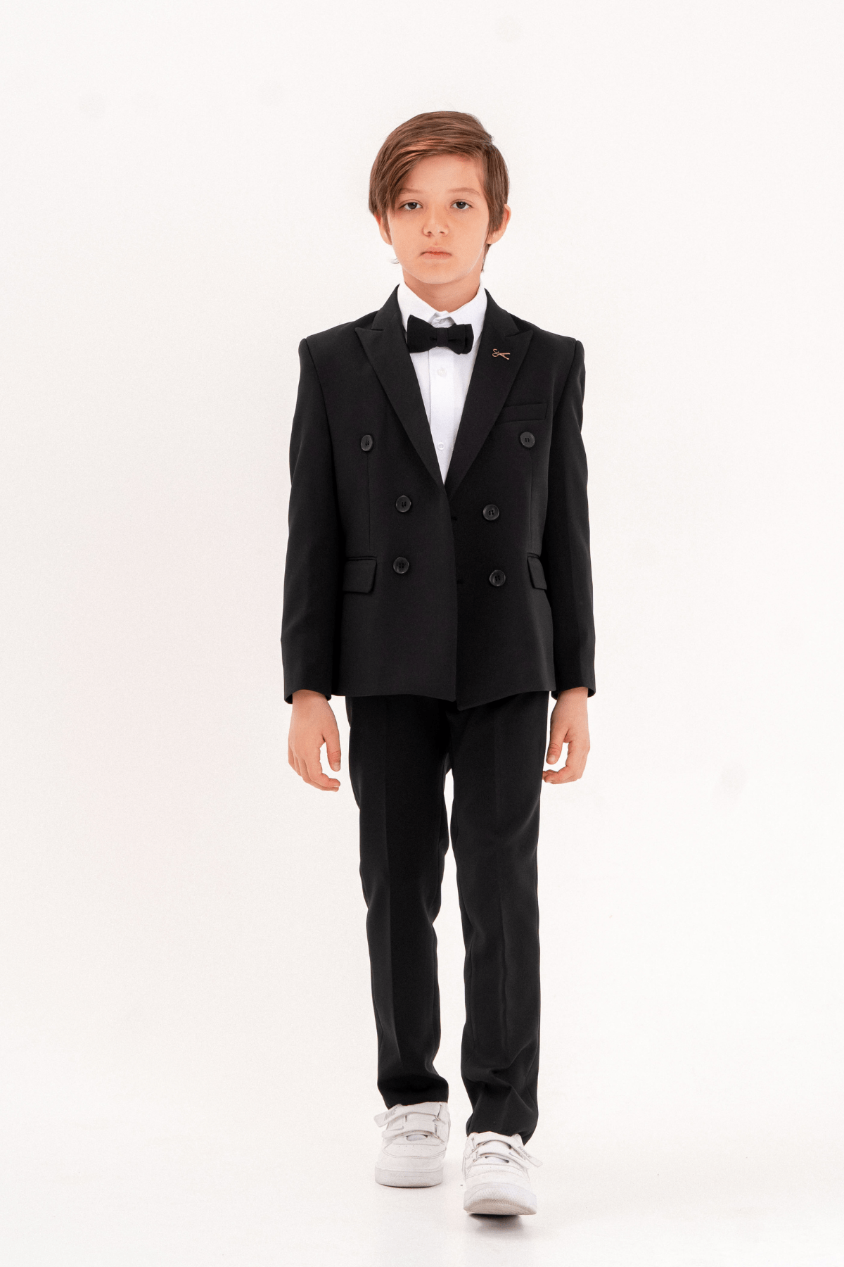 Double Kruvaze Ceketli Erkek Çocuk Takım Elbise Siyah