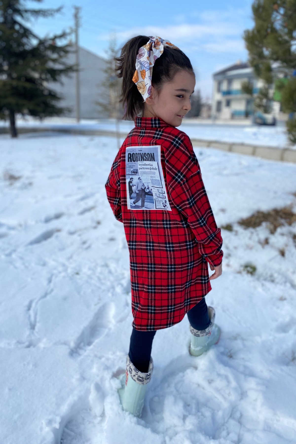 Sırt Baskı Detay Ekose Kız Çocuk Gömlek