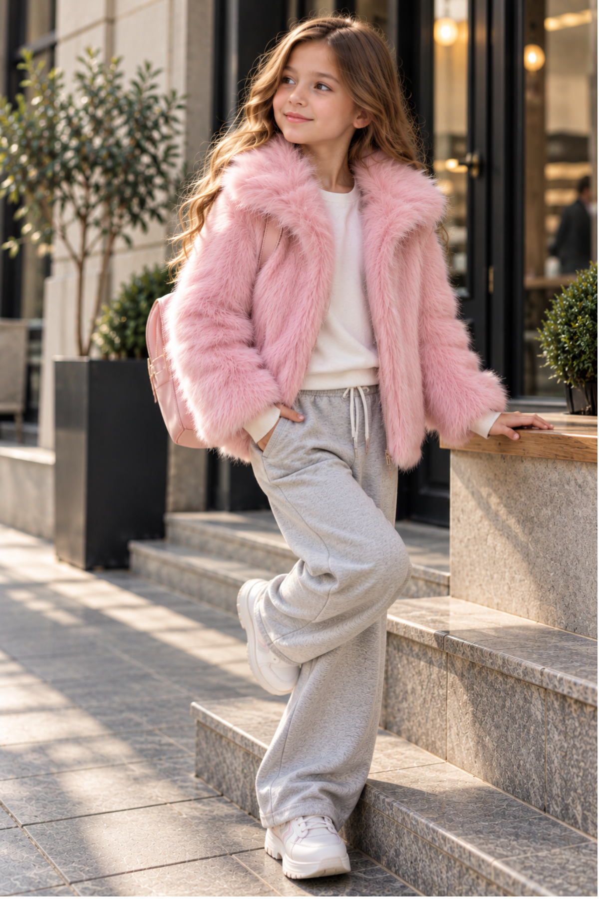 3-10 Yaş Premium Peluş Kız Çocuk Kürk Pembe