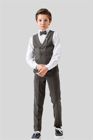 Lord Katlamalı Yelekli Çocuk Takım Elbise Haki