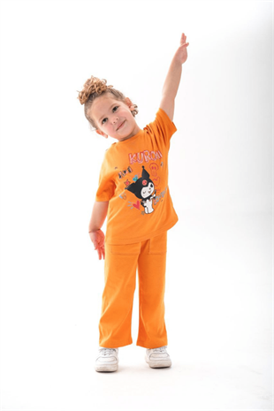 1-12 Yaş Kuromi Kısa Kol Eşofman Kız Çocuk Takım Turuncu