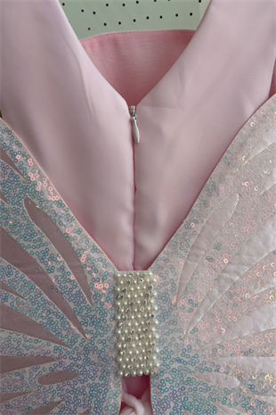 2-6 Yaş Butterfly Kanatlı Kız Çocuk Abiye Elbise Pembe