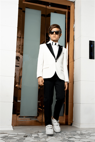 3-14 Yaş Premium Erkek Çocuk Damatlık Beyaz