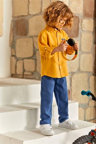 Cep Detay Gömlek Pantolon Erkek Çocuk Takım Hardal Sarı
