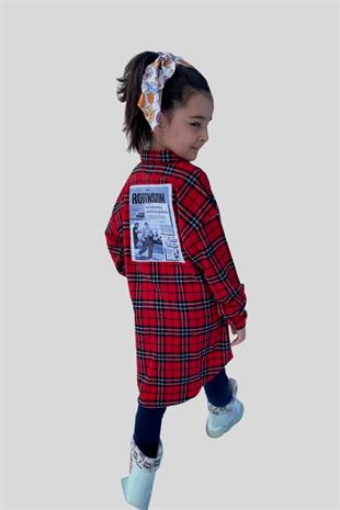 Sırt Baskı Detay Ekose Kız Çocuk Gömlek