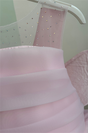 2-6 Yaş Butterfly Kanatlı Kız Çocuk Abiye Elbise Pembe