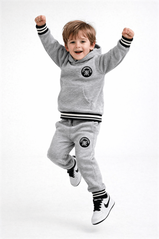 Kapüşonlu Biye Detay Find Your 2li Erkek Çocuk Çocuk Eşofman Takımı Gri