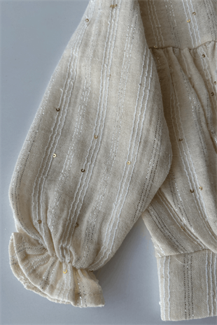 6-24 Ay Payet Detay Kız Bebek Müslin Takım Krem