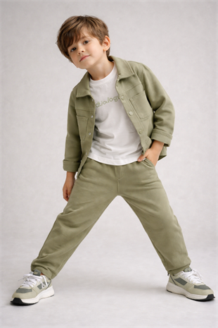 3-12 Yaş Diagonel Biyeli Erkek Çocuk 3lü Takım Su Yeşili