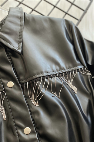 Zincir Detay Çıtçıtlı Kız Çocuk Deri Ceket