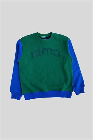 6-14 Yaş Benetton Yuvarlak Yaka Uzun Kol Erkek Çocuk Sweatshirt Yeşil
