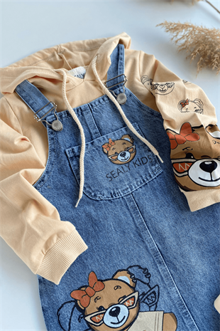 3-6 Yaş Ayıcık Çantalı Kot Salopet 