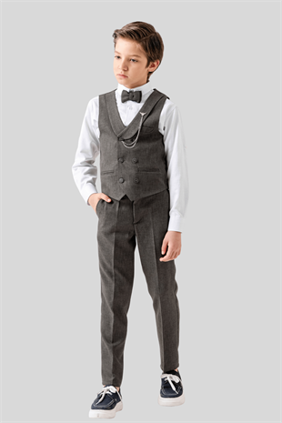 Lord Katlamalı Yelekli Çocuk Takım Elbise Haki