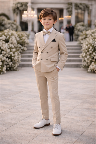 Montero Ceketli Mendilli Erkek Çocuk Takım Elbise Bej